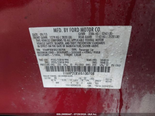 1FAHP2E85EG130708 Ford TAURUS SEL