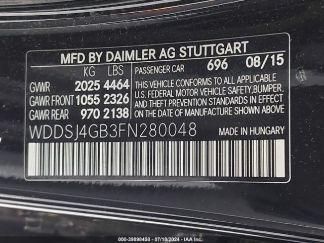 WDDSJ4GB3FN280048 Mercedes-Benz CLA 250 4MATIC