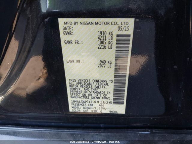 1N4AL3AP1FC441626 Nissan Altima 2.5/2.5 S/2.5 Sl/2.5 Sv