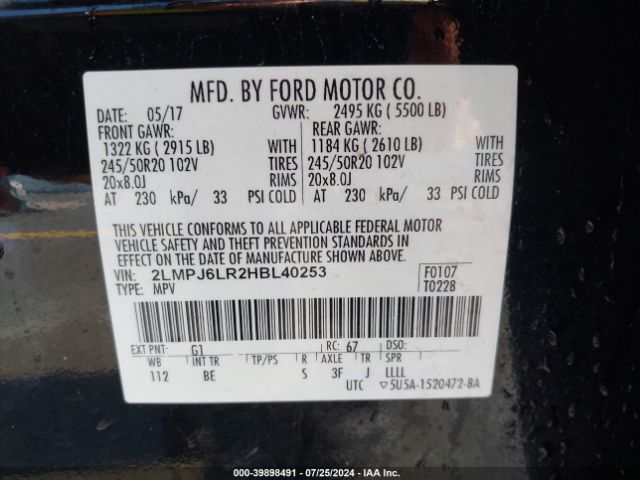 2LMPJ6LR2HBL40253 Lincoln Mkx Reserve