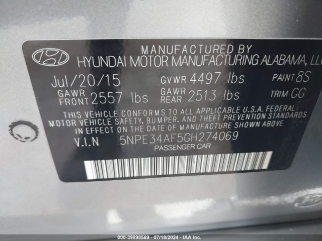 5NPE34AF5GH274069 Hyundai Sonata Sport