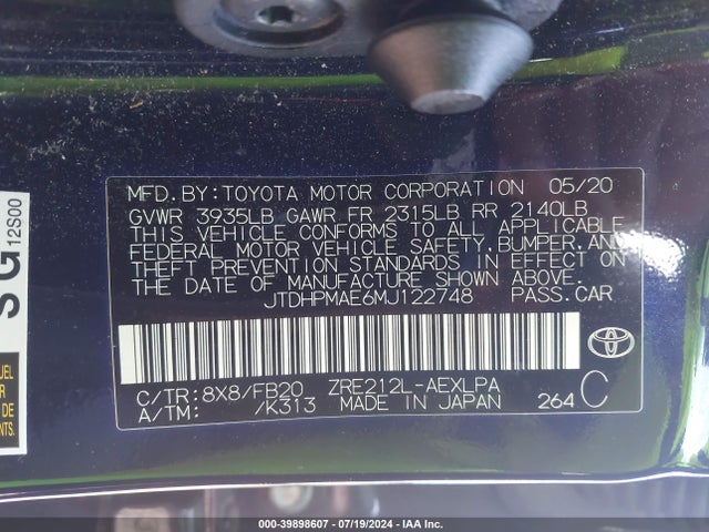 Toyota COROLLA LE 2021 JTDHPMAE6MJ122748 Image 9