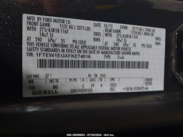 1FTEW1EGXFKE74518 Ford 2015