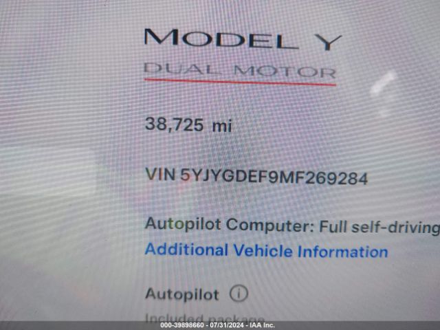 5YJYGDEF9MF269284 Tesla Model Y Performance Dual Motor All-wheel Drive