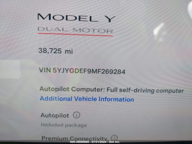 5YJYGDEF9MF269284 Tesla Model Y Performance Dual Motor All-wheel Drive