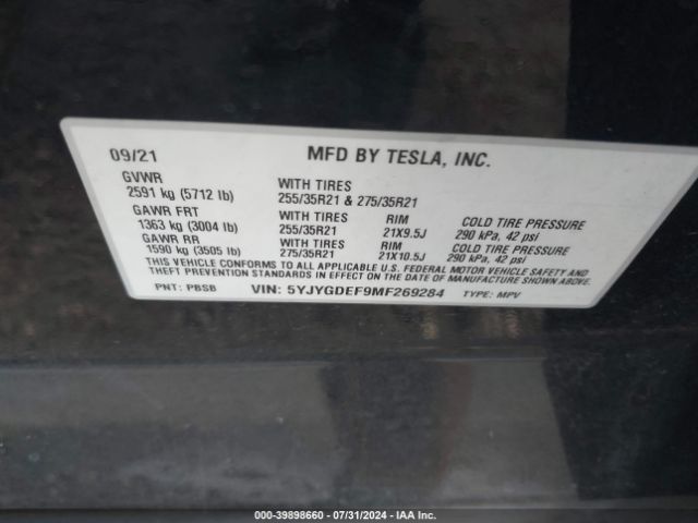 5YJYGDEF9MF269284 Tesla Model Y Performance Dual Motor All-wheel Drive