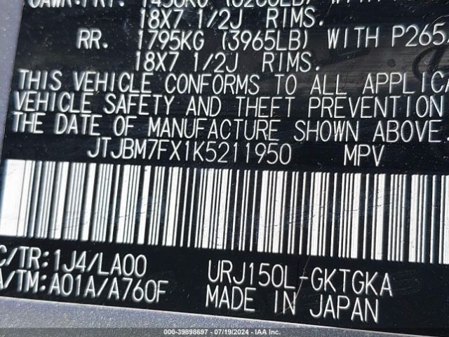 JTJBM7FX1K5211950 Lexus 460 Premium