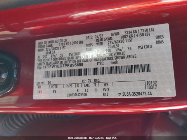 1FTFW1ED7PFB95659 Ford F-150 Platinum