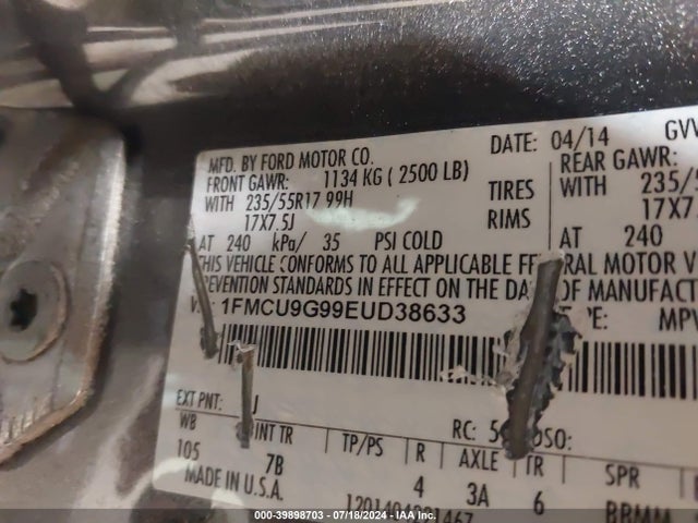 Ford ESCAPE SE 2014 1FMCU9G99EUD38633 Image 9