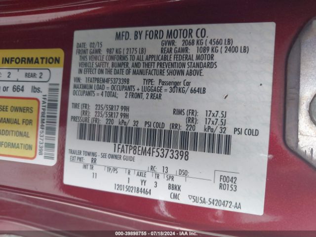 1FATP8EM4F5373398 Ford Mustang V6