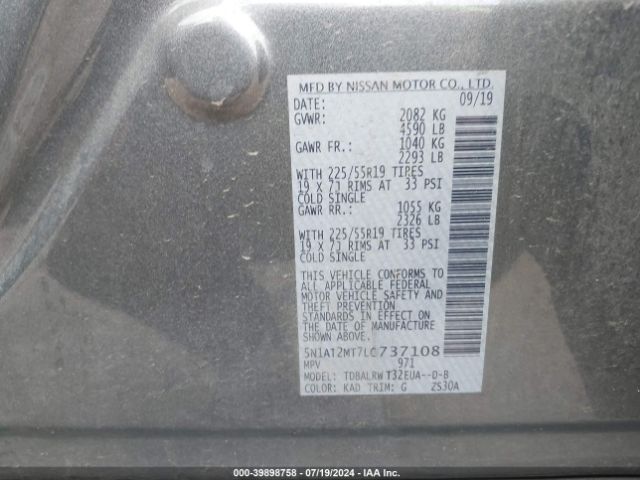 5N1AT2MT7LC737108 Nissan Rogue Sl Fwd