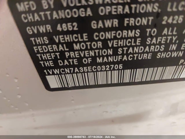 1VWCN7A35EC032705 Volkswagen Passat 2.0l Tdi Sel Premium