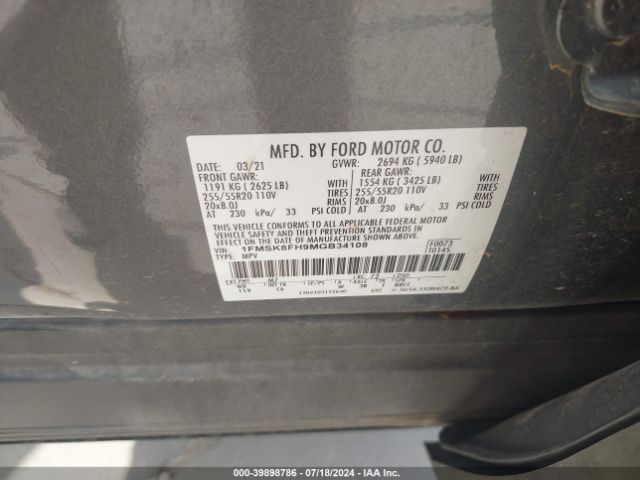 1FMSK8FH9MGB34108 Ford Explorer Limited