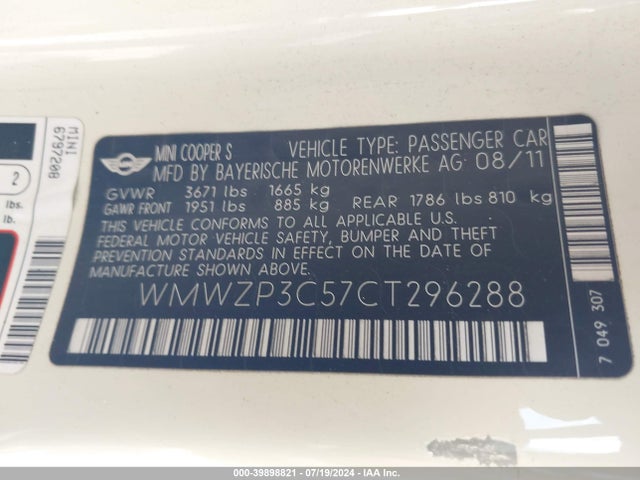 2012 MINI COOPER S WMWZP3C57CT296288 Photo 8