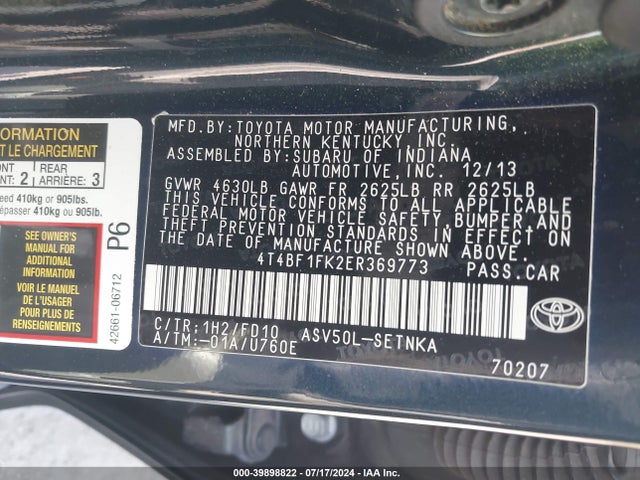 Toyota CAMRY LE 2014 4T4BF1FK2ER369773 Image 9