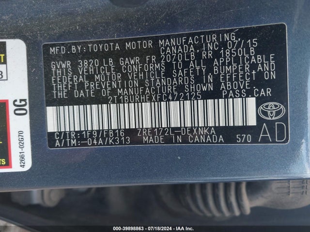 Toyota COROLLA LE 2015 2T1BURHEXFC472125 Image 9