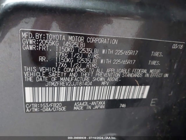 Toyota RAV4 LE 2018 JTMZFREV2JJ181404 Image 9