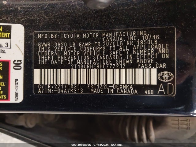 Toyota COROLLA LE 2017 2T1BURHE8HC777237 Image 9