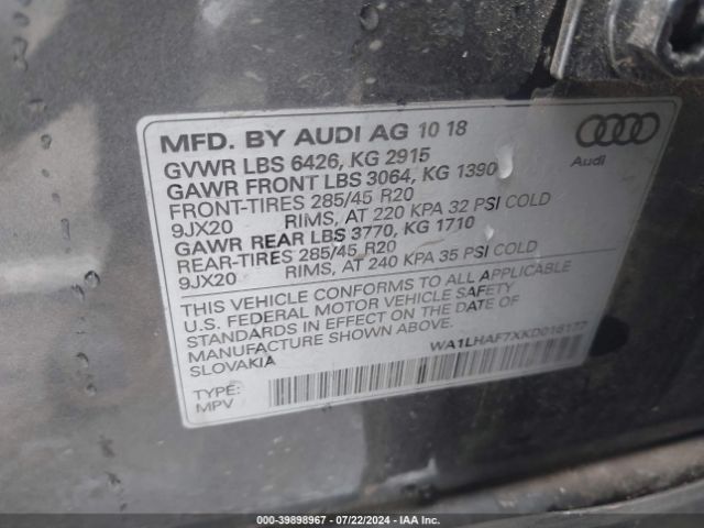 WA1LHAF7XKD016177 Audi Q7 45 Premium/45 Se Premium