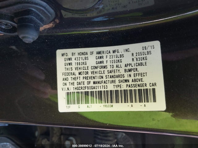 Honda Accord Ex-l 2016 1HGCR2F90GA011753 Image 9
