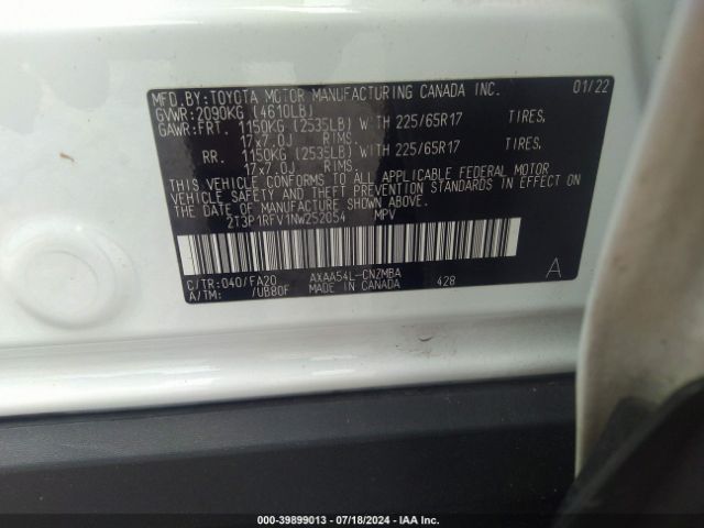 2T3P1RFV1NW252054 Toyota Rav4 Xle