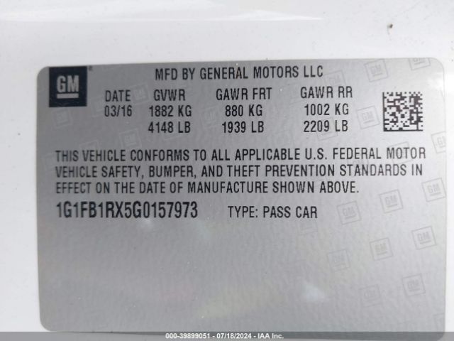 1G1FB1RX5G0157973 Chevrolet Camaro 1lt