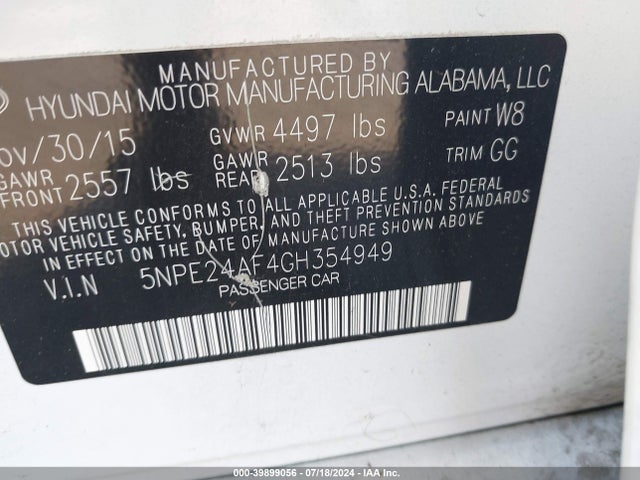 Hyundai SONATA SE 2016 5NPE24AF4GH354949 Image 9