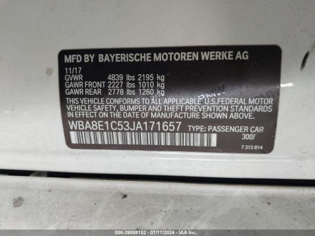 WBA8E1C53JA171657 BMW 330e Iperformance
