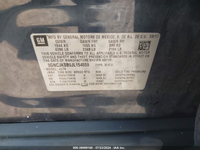 3GNCJKSB9JL154559 Chevrolet TRAX LS