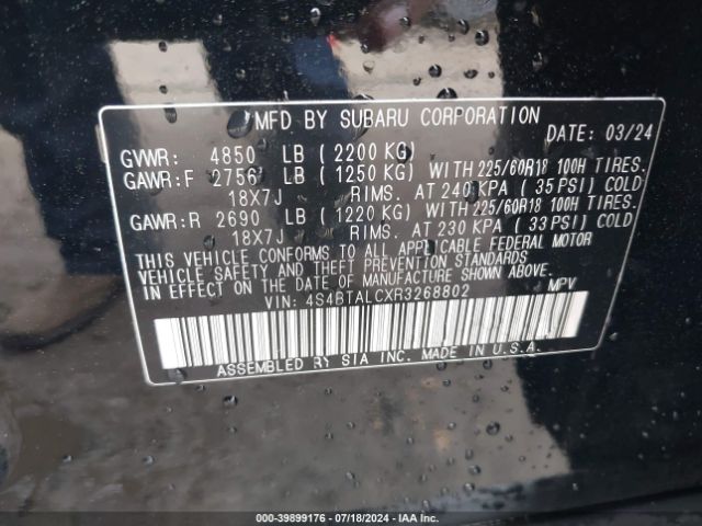 4S4BTALCXR3268802 Subaru Outback Onyx Edition
