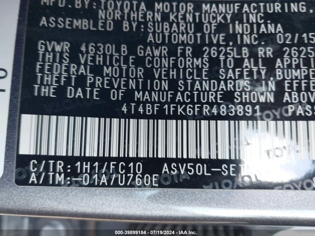 Toyota CAMRY LE 2015 4T4BF1FK6FR483891 Image 9