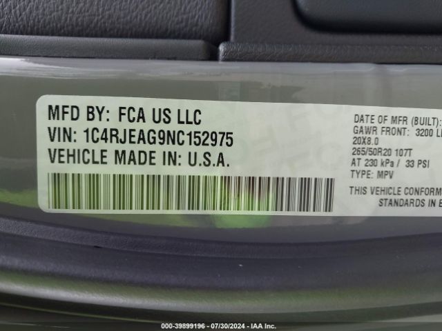 1C4RJEAG9NC152975 Jeep Grand Cherokee Wk Laredo X 4x2