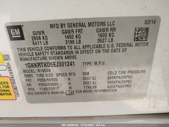 GMC Acadia Denali 2014 1GKKRTKD5EJ301241 Image 9