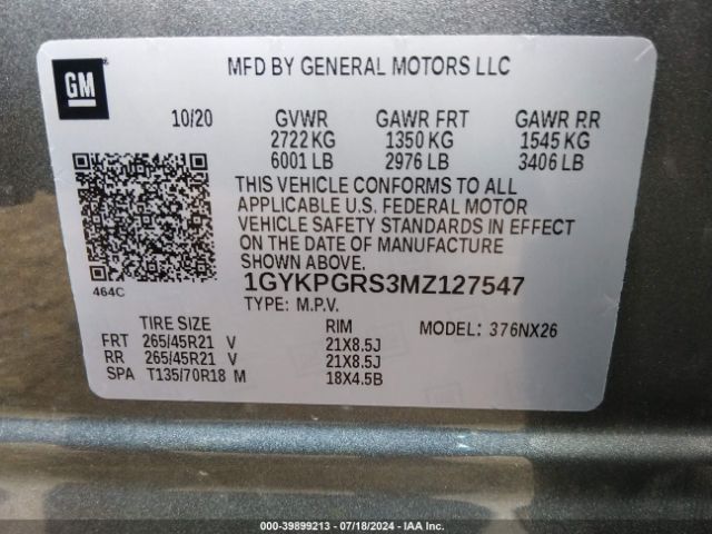 1GYKPGRS3MZ127547 Cadillac Xt6 Awd Sport