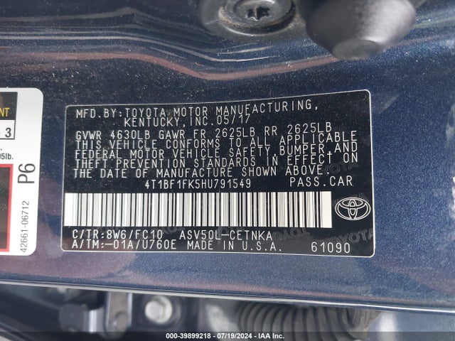 Toyota CAMRY LE 2017 4T1BF1FK5HU791549 Image 9