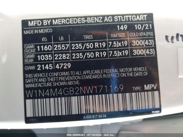W1N4M4GB2NW171169 Mercedes-Benz GLB 250