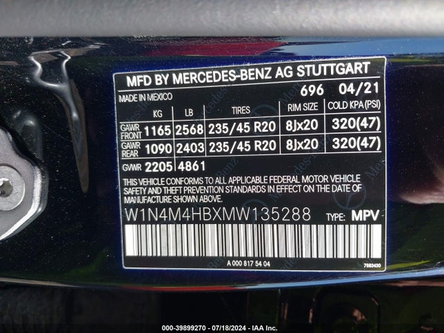 W1N4M4HBXMW135288 Mercedes-Benz Glb 250 4matic
