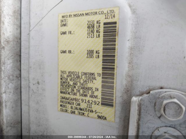 1N4AA5AP8EC914292 Nissan Maxima 3.5 S/3.5 Sv