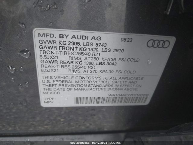 WA1B4AFY7P2168288 Audi Sq5 Premium Plus Tfsi Quattro Tiptronic
