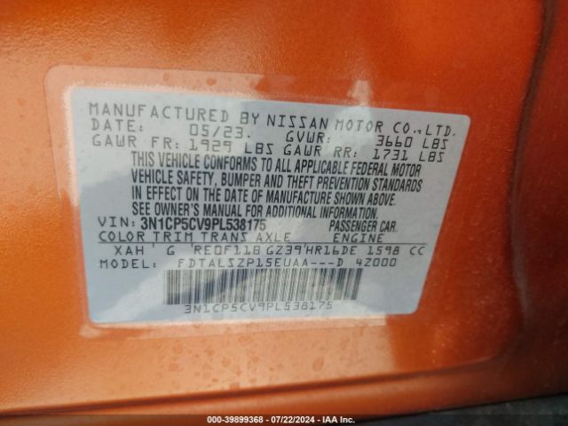 3N1CP5CV9PL538175 Nissan Kicks Sv Xtronic Cvt