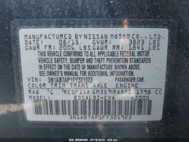 Nissan SENTRA SV 2015 3N1AB7AP1FY321923 Image 9