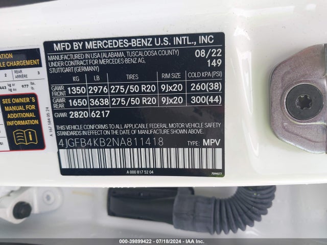 4JGFB4KB2NA811418 Mercedes-Benz Gle 350 4matic