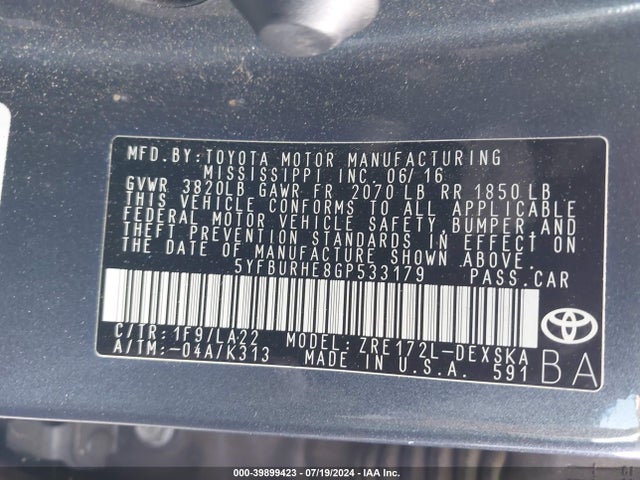 Toyota Corolla S Premium 2016 5YFBURHE8GP533179 Image 9