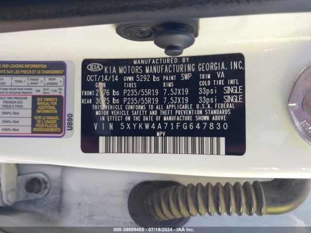 5XYKW4A71FG647830 KIA Sorento Limited V6