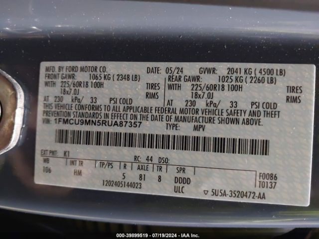 1FMCU9MN5RUA87357 Ford Escape St-line
