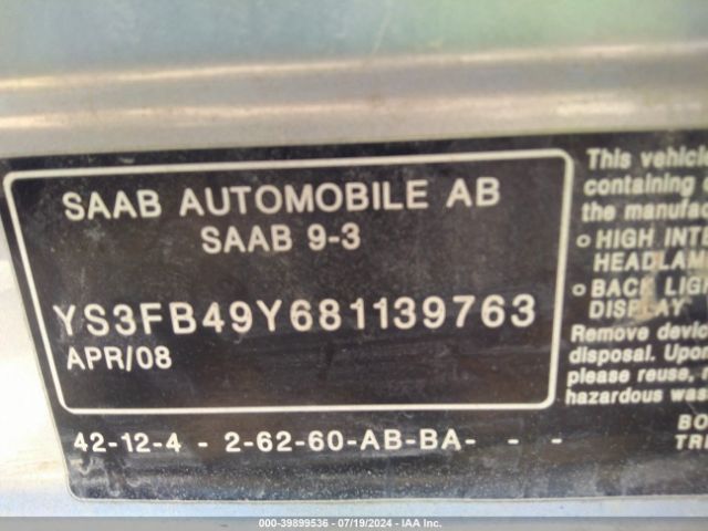 2008 SAAB 9-3 YS3FB49Y681139763 Photo 8