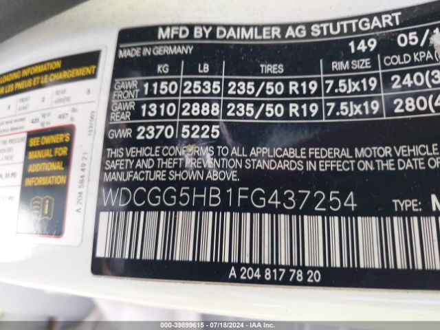 WDCGG5HB1FG437254 Mercedes-Benz GLK 350