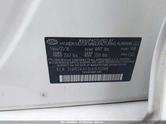 Hyundai Sonata 2017 5NPE24AF8HH530368 Image 9