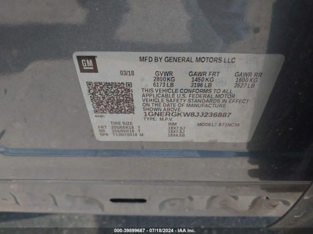 1GNERGKW8JJ236887 Chevrolet Traverse 1lt