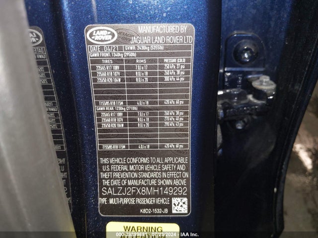 SALZJ2FX8MH149292 Land Rover Range Rover Evoque S